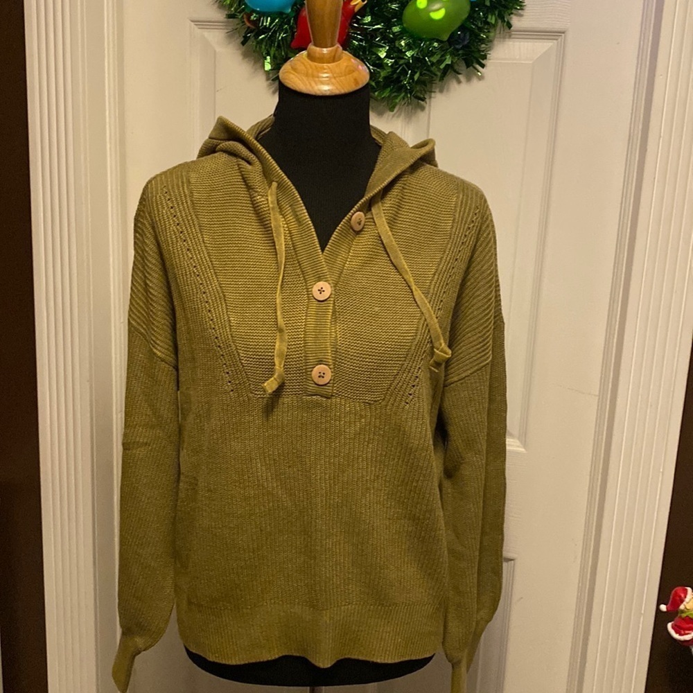 Sonoma Women’s Army Green Hooded Sweater sz L NWT